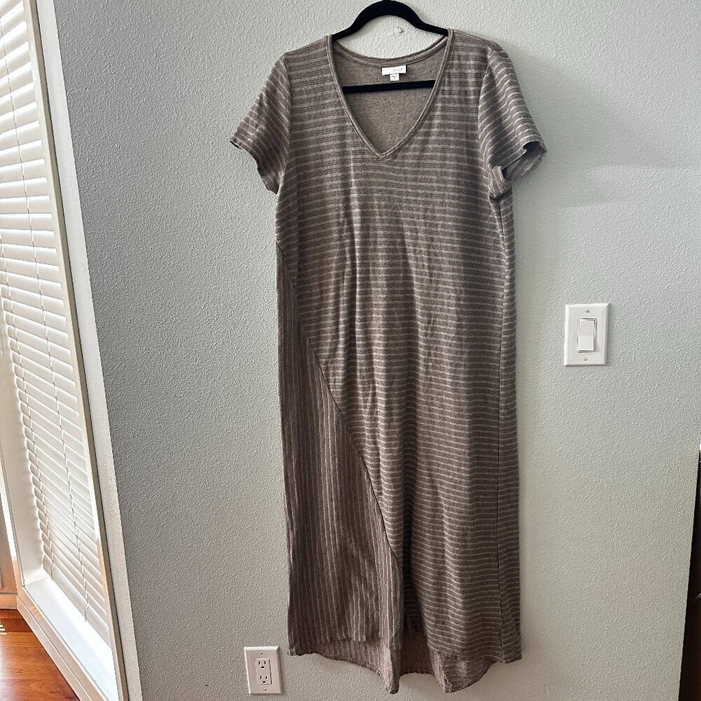 J Jill Pure Jill Cotton Short Sleeve Maxi Dress MEDIUM Tan V-Neck Modest